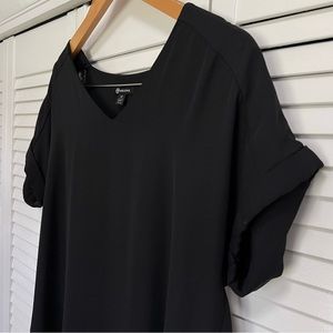 Versona Black V Neck Short Sleeve Chiffon Blouse, Medium